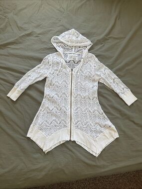 evy's tree White Lace Hooded Zip Cardigan